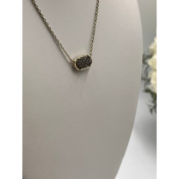 Kendra Scott Elisa Silver Gray Platinum Drusy Pendant Gold Plated Necklace - Picture 3 of 8